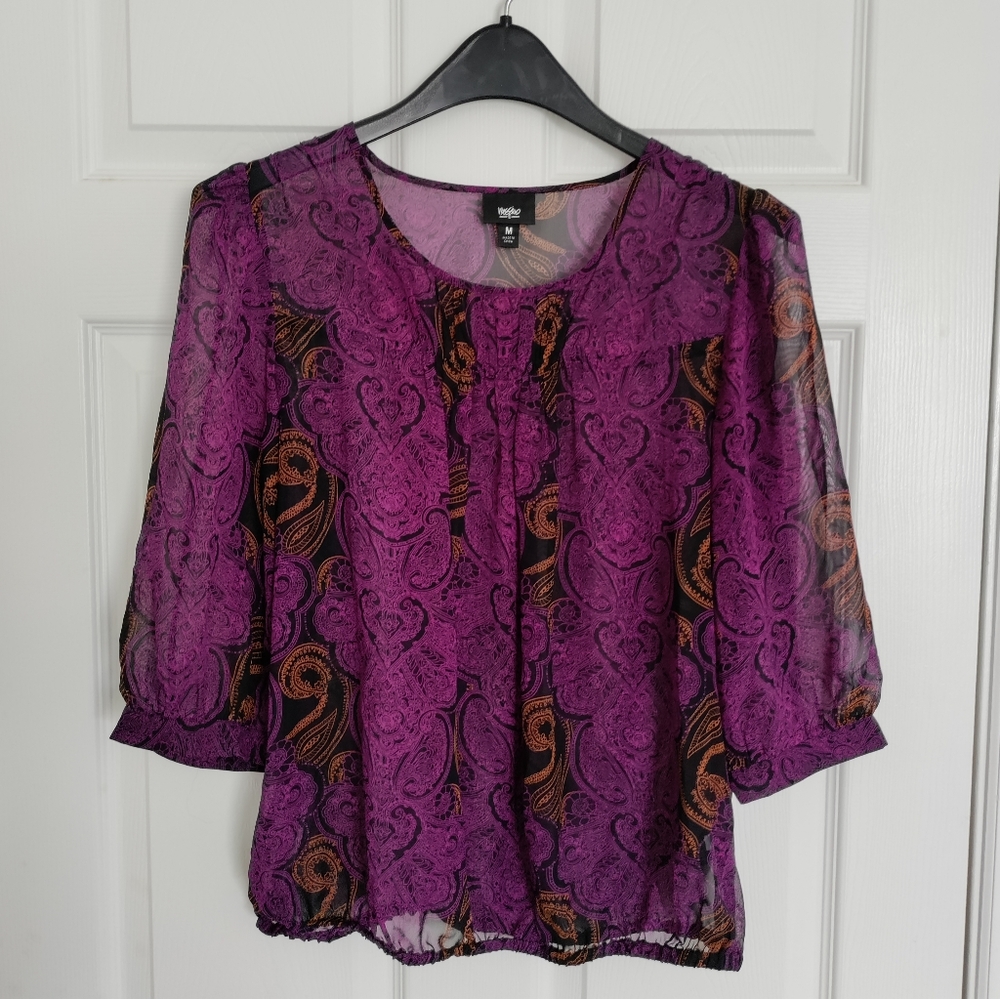 MOSSIMO Misses size M 3/4 sleeve sheer blouson top